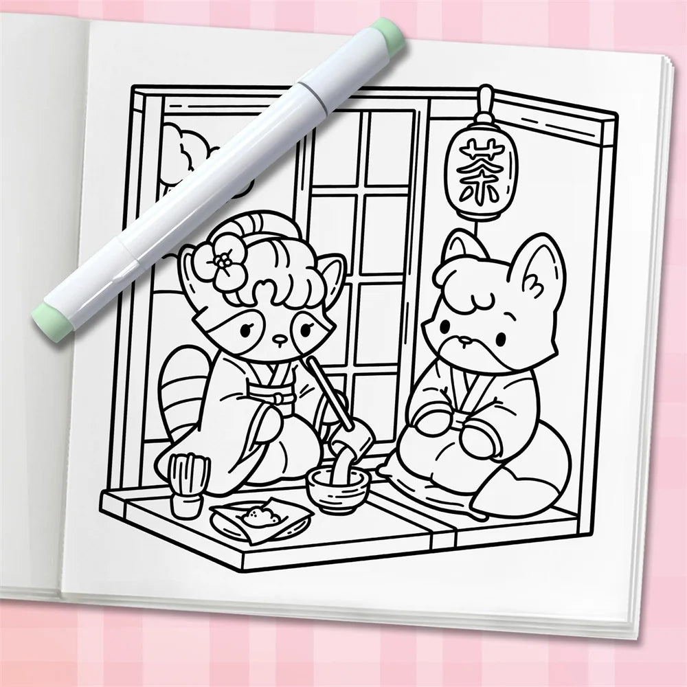 Cozy Japan Cute Coloring Book Adults Teens Charming Characters