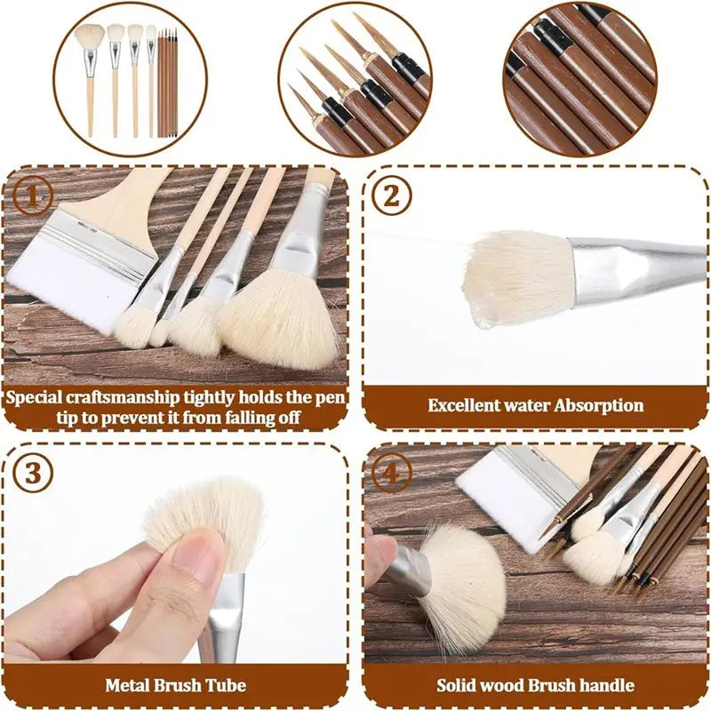 A36T-11Pcs Brushes For Glazing,Wooden Pottery Glaze Brushes For Pottery Acrylic, Art Brushes Set For Painting Artists Peaceful Pleasures Health and Wellness