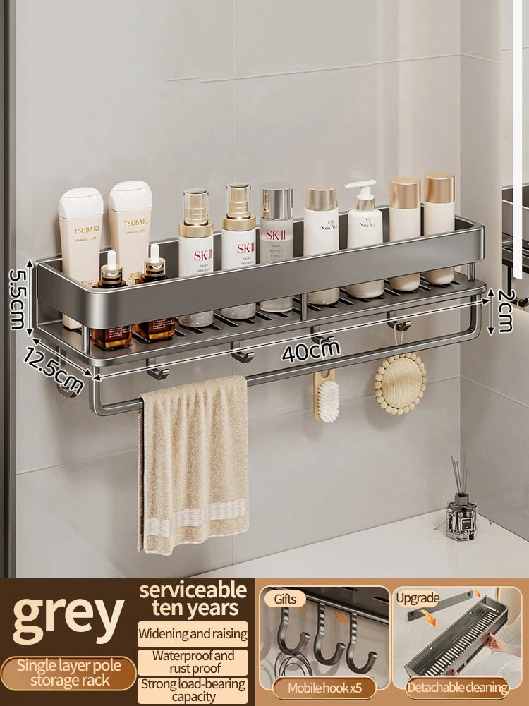No-Drill Aluminum Wall Rack – Kitchen & Bathroom Organizer