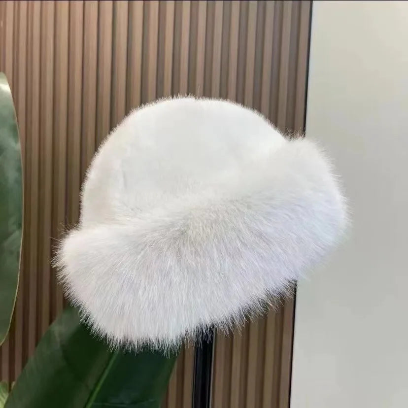 1pc Winter Thicken Faux Fur Fisherman Hat for Women, Windproof Snowproof Pilot Hat, Ear Protection Cap for Outdoor Riding Skiing Peaceful Pleasures Health and Wellness White