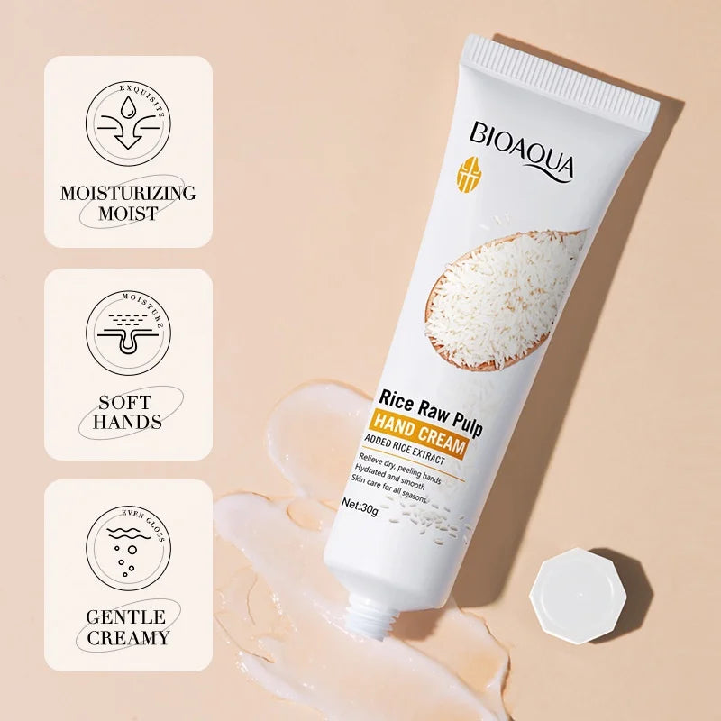 BIOAOUA Rice Raw Pulp Hand Cream Moisturizing Brighten Anti-cracking 30g Peaceful Pleasures Health and Wellness