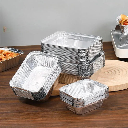50pcs disposable aluminium foil, various sizes, tin pans are perfect for cooking, heating, storing and preparing food. Peaceful Pleasures Health and Wellness
