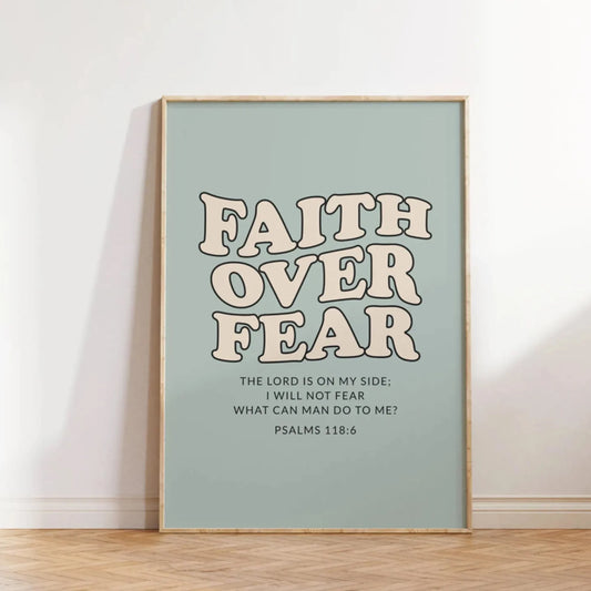 Retro Christian Psalm Scripture Faith Over Fear Wall Art Print Canvas Painting Poster Picture For Living Room,Bedroom Home Decor Peaceful Pleasures Health and Wellness G3436-1 21x30cm No Frame