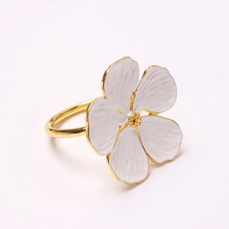 White Plumeria Floral Napkin Rings | Elegant Table Decor