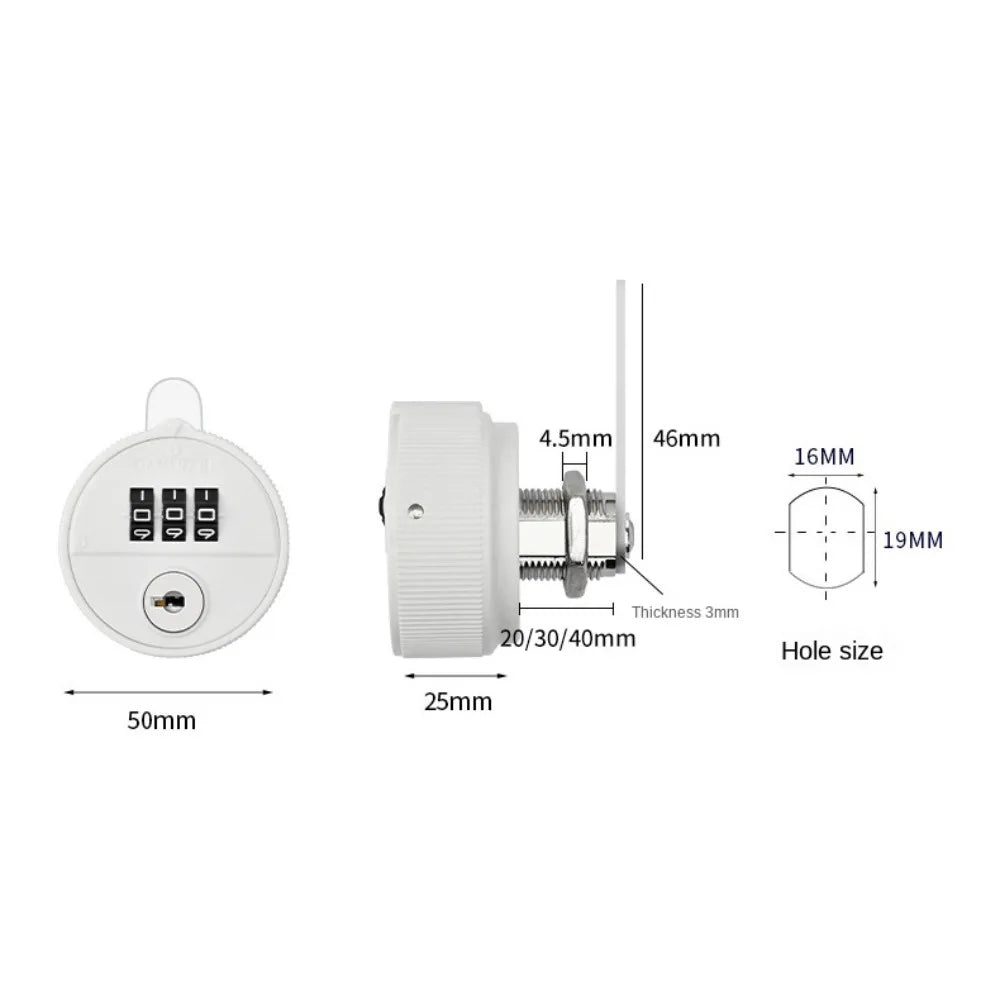 Zinc Alloy 3-Digit Combination Lock with Key | Cabinet & Drawer