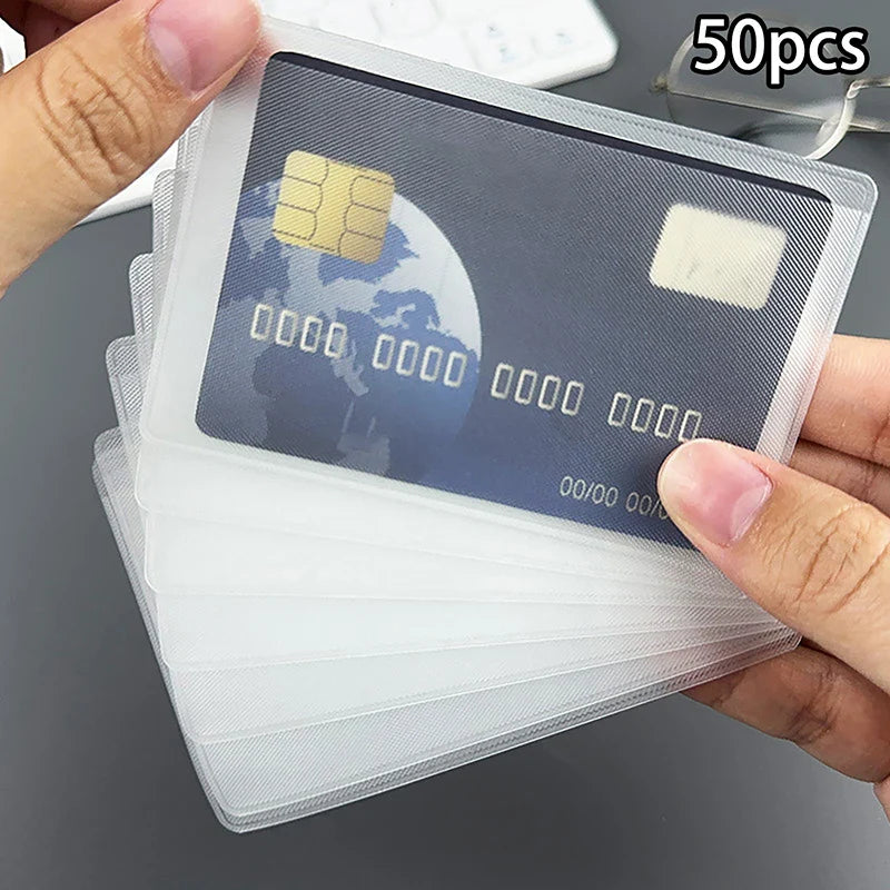 50-Pack Transparent PVC Waterproof Card Holders for ID & Credit