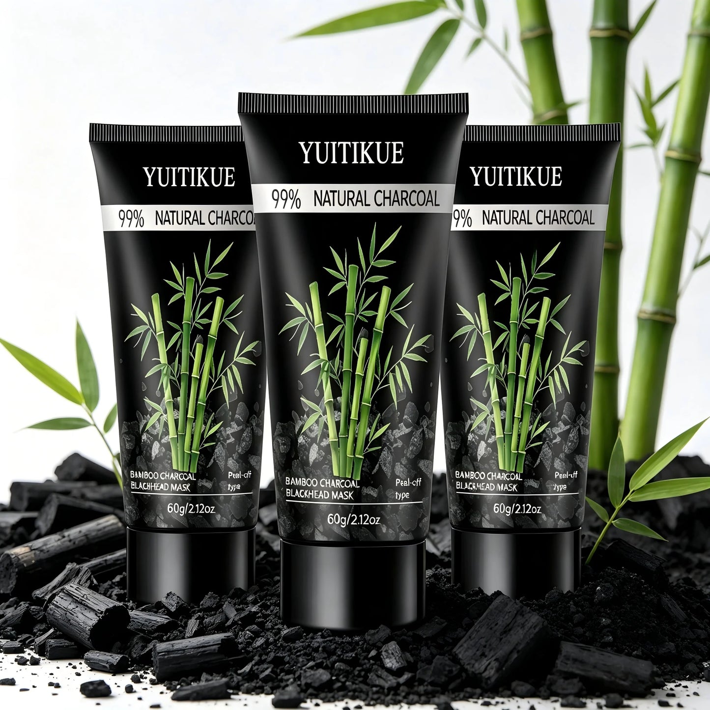 YUITIKUE Bamboo Charcoal Blackhead Mask 60g 99% Natural Charcoal Peel-off Mask for Deep Cleansing Peaceful Pleasures Health and Wellness 3pc