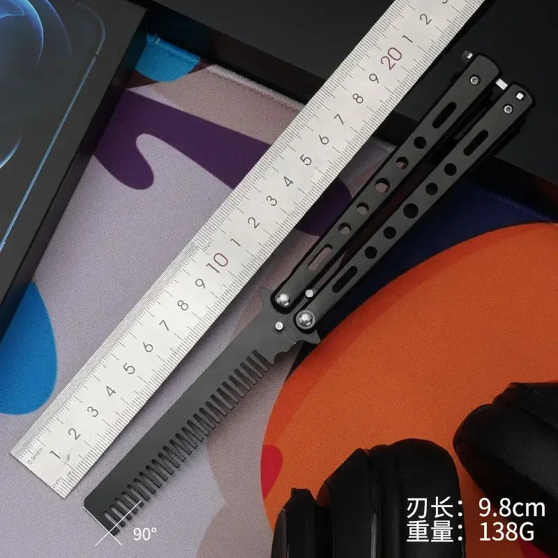 Foldable Comb Stainless Steel Practice Training Butterfly Knife Comb Beard Moustache Brushe Salon Hairdressing Styling Tool Peaceful Pleasures Health and Wellness 2