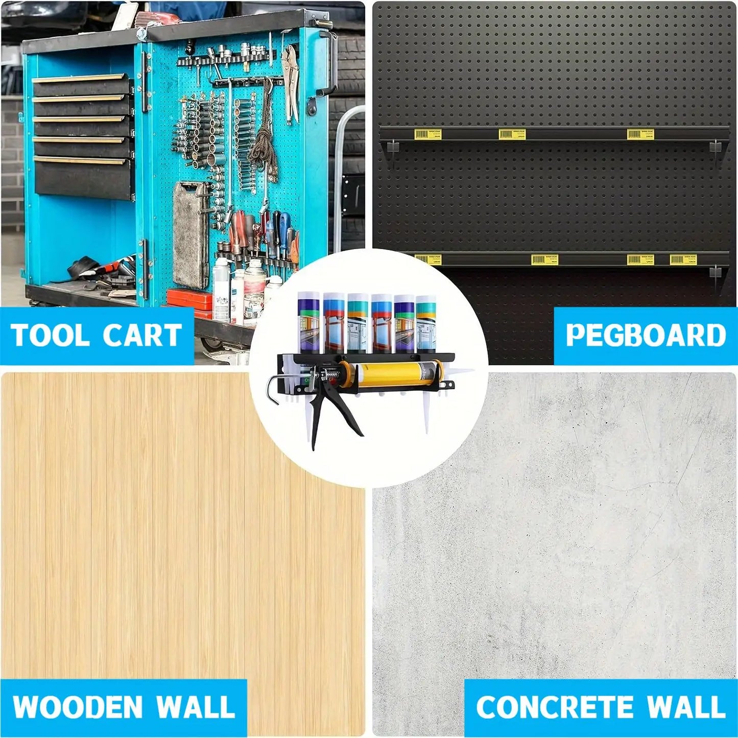 Caulking Gun Storage Rack, Sealant Tube Holder - Wall-Mounted Organizer with Recessed Shelf, Holds 6 Tubes & Nozzles for Garage Peaceful Pleasures Health and Wellness