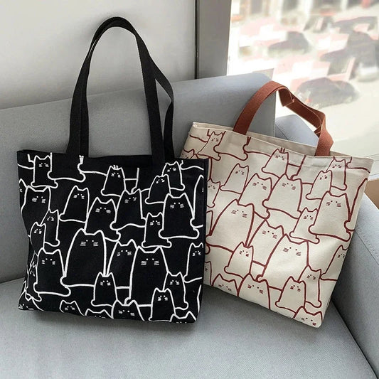 Cute Cat Shopper Handbags Shoulder Fashion Canvas Casual Shopping Peaceful Pleasures Health and Wellness