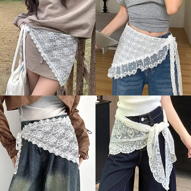 Korean Lace Trim Mini Skirt & Hair Scarf | Stacked Style