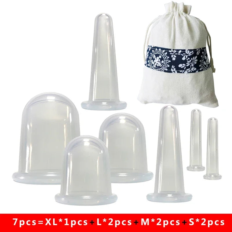7PCS/Set Silicone Massage Jars Suction Cup Plastic Dampness Expelling Body Release Pain Vacuum Cans Banks Peaceful Pleasures Health and Wellness 7pcs White
