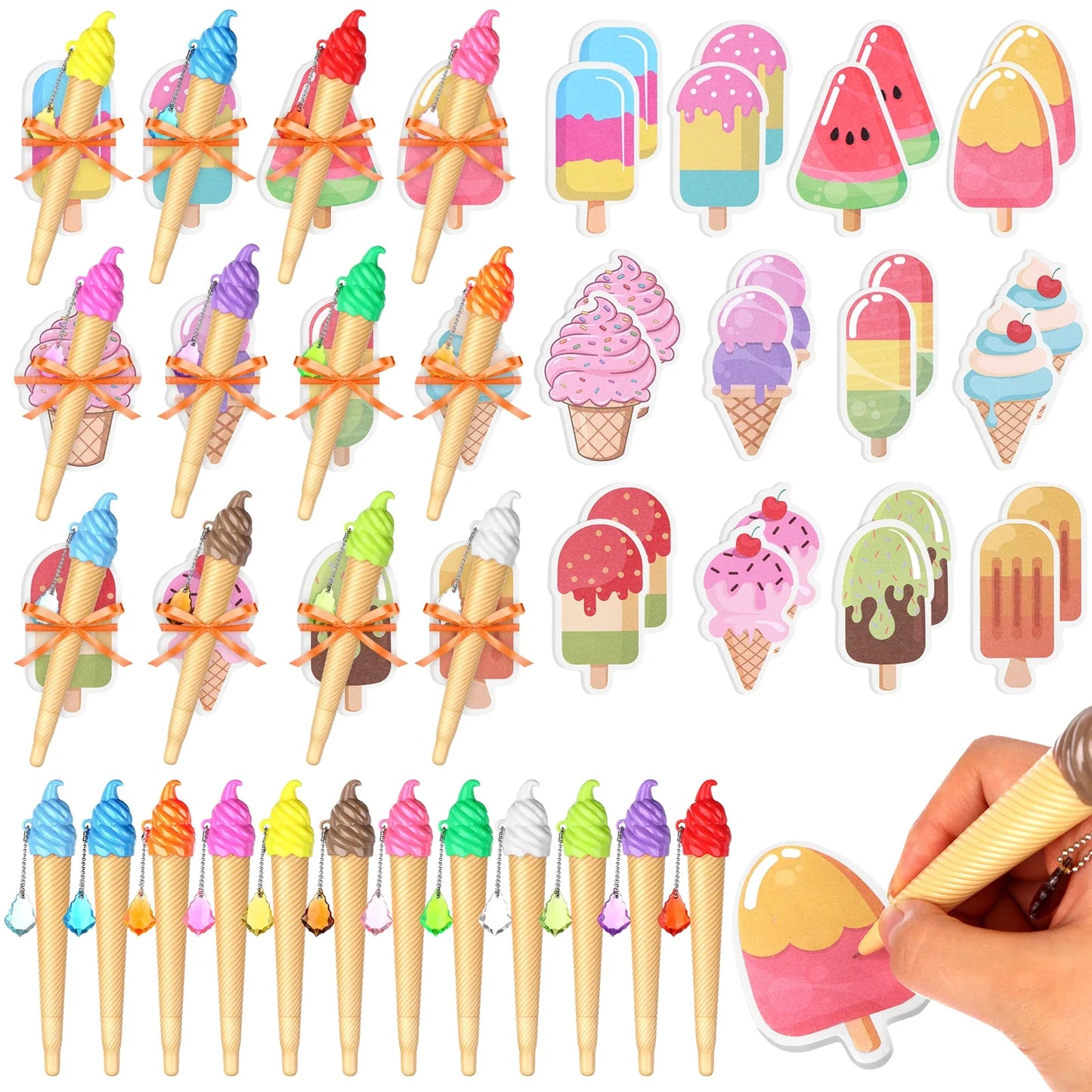 48-Pc Ice Cream Cone Pens & Sticky Notes Party Favor Kit