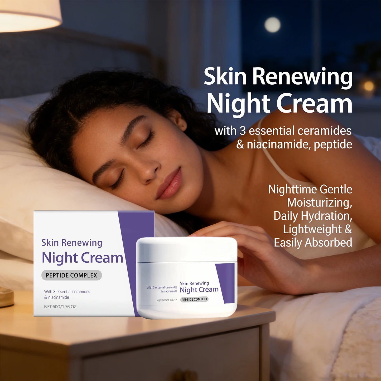 Skin Renewing Night Cream Repairig Skin Barrier Nicotinamide Face Cream with 3 Essential Ceramide Brightening Skin Rejuvenating Peaceful Pleasures Health and Wellness