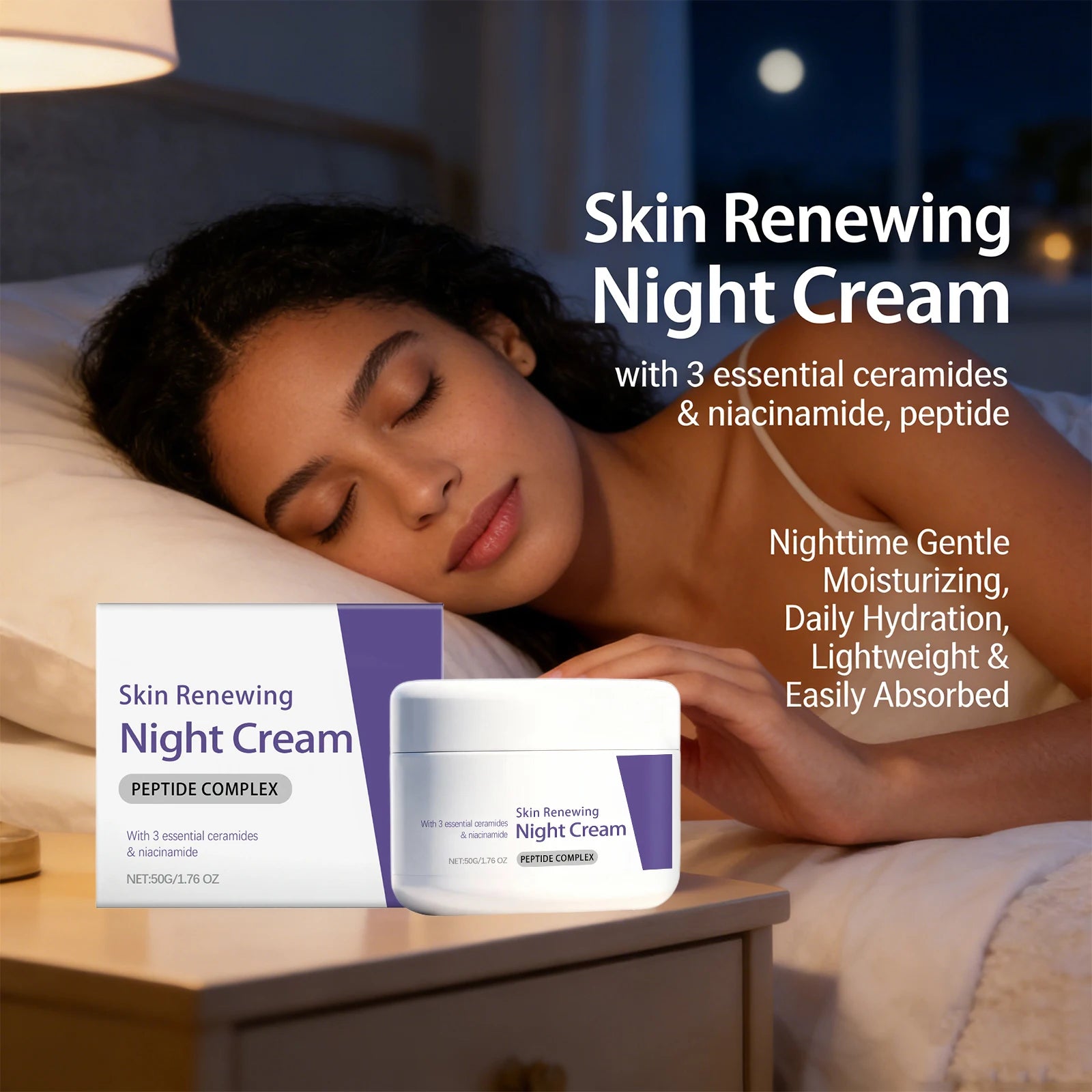 Skin Renewing Night Cream Repairig Skin Barrier Nicotinamide Face Cream with 3 Essential Ceramide Brightening Skin Rejuvenating Peaceful Pleasures Health and Wellness