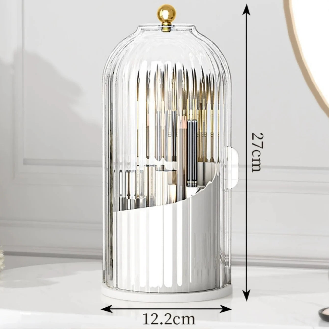 360° Rotating Makeup Brush Holder with Dustproof Lid | Organizer