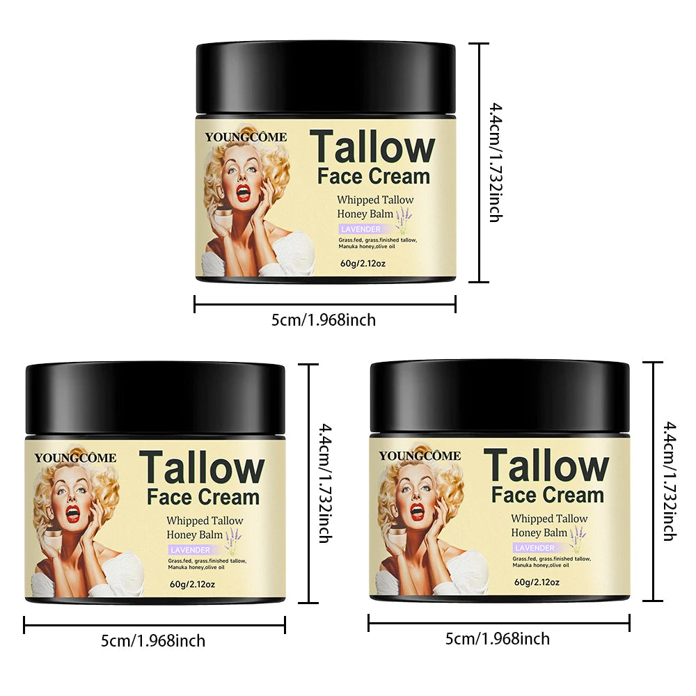 Whipped Vanilla Beef Tallow Moisturizer | Anti-Aging & Brightening Tallow Face Cream Peaceful Pleasures Health and Wellness 3PCS-60G