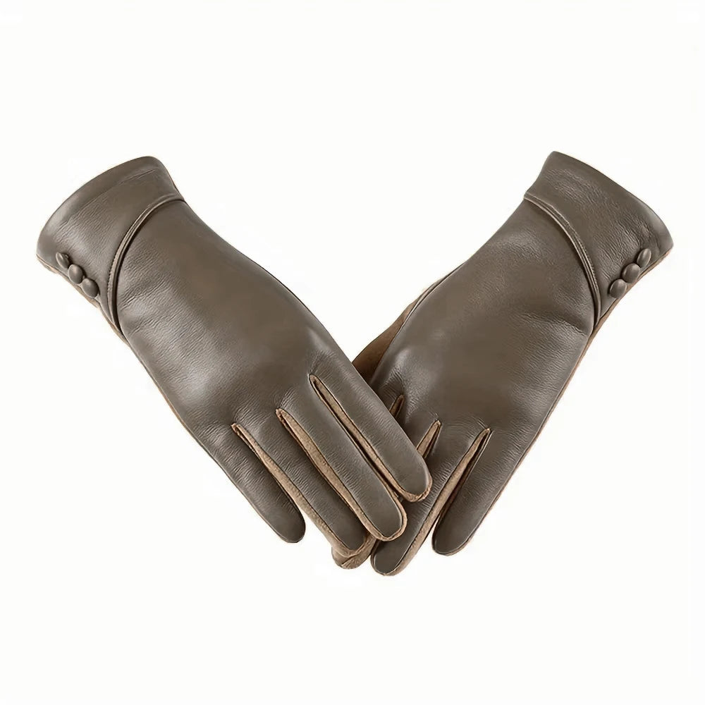 Women Leather Touchscreen Gloves With Soft Fleece Lining-Perfect For Stylish Warmth On Casual Weekends Peaceful Pleasures Health and Wellness Khaki One Size