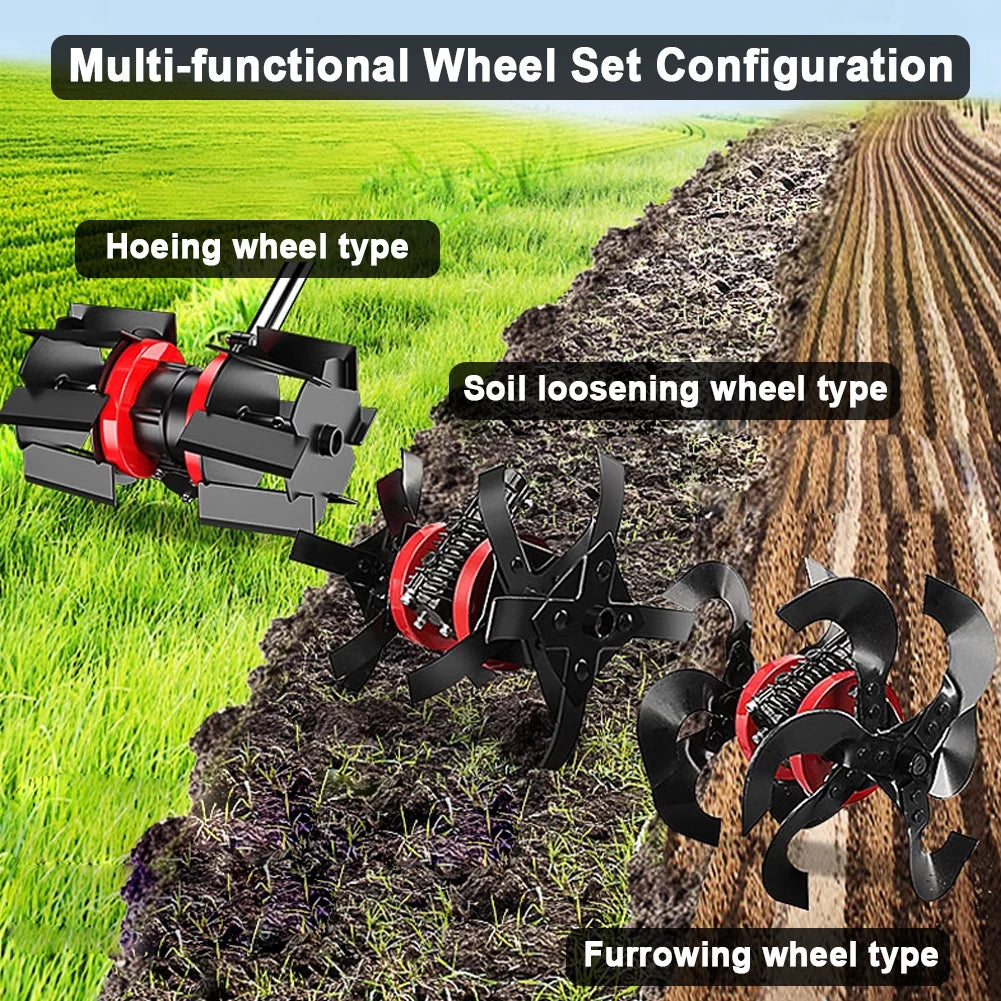 Multifunctional Lawn Mower Grass Trimmer Accessory with Interchangeable Blades Soil Loosening/Trenching/Weeding Wheel Optional Peaceful Pleasures Health and Wellness