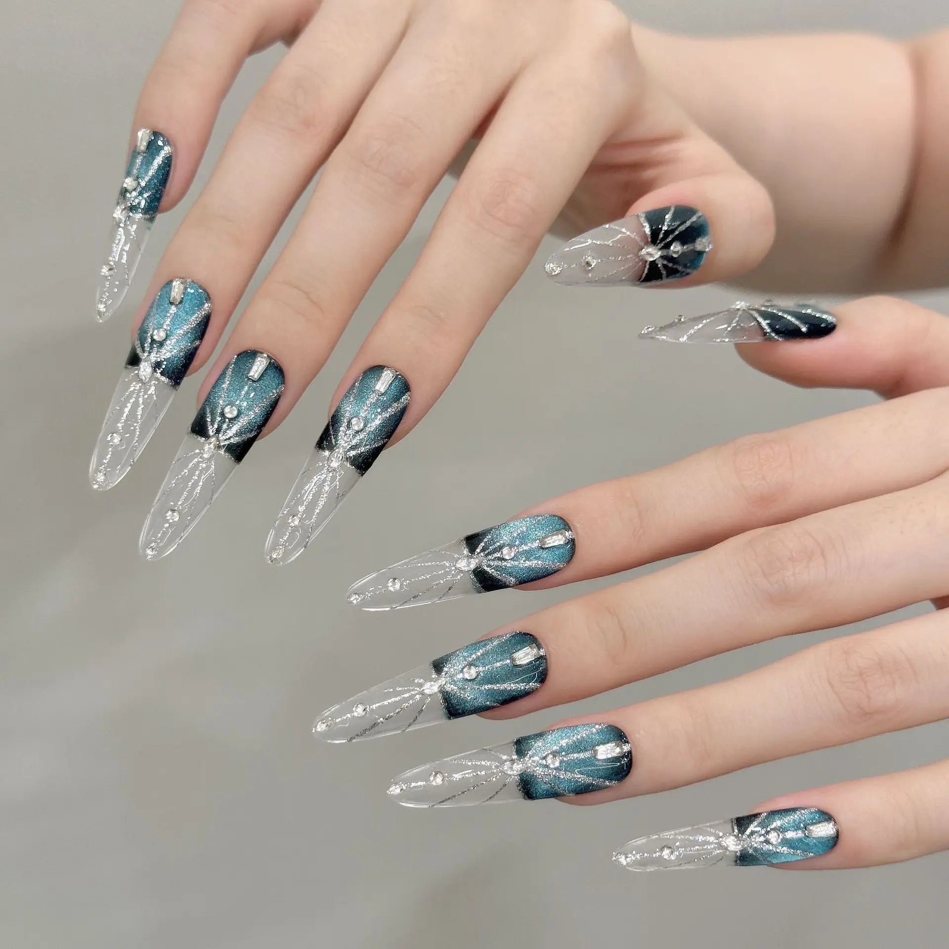 10pcs Handmade Long Oval Press on Nails Gradient Pink Cat Eye Fake Nails Wearable Detachable Ocean Shell Pearl Decor False Nails Peaceful Pleasures Health and Wellness
