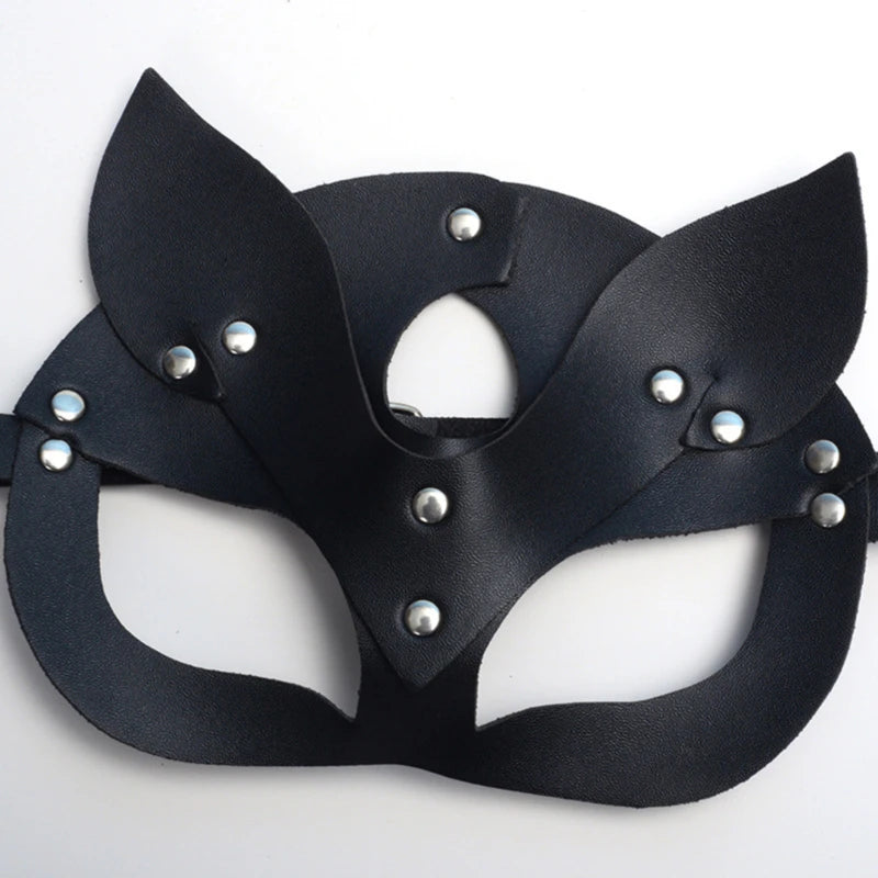 PU Leather Half Face Cat Fox Mask | Halloween Cosplay Party