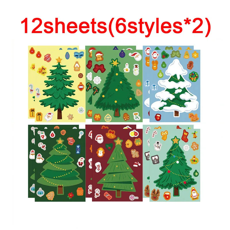 Christmas Tree Party Favors Stickers Kids DIY Puzzle Childern Gifts