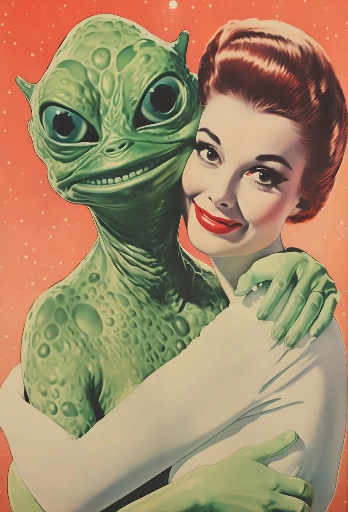 UFO Alien Cow Abduction Retro Sci-Fi Canvas Wall Art Poster