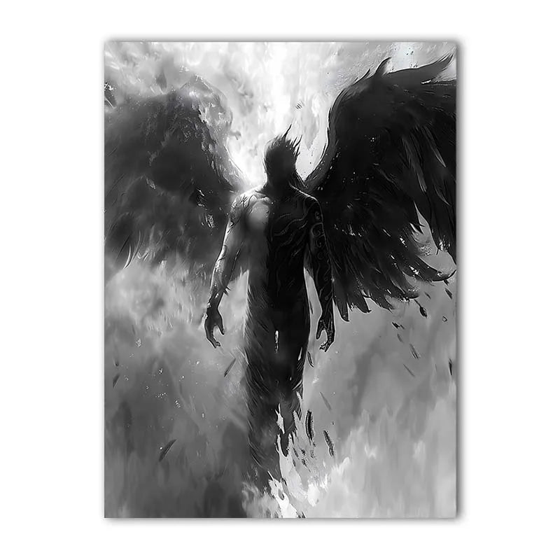 Black & White Dark Angel Canvas Wall Art | Modern Poster Print Canvas Wall Art Peaceful Pleasures Health and Wellness 02 30x40cm No Frame China Mainland