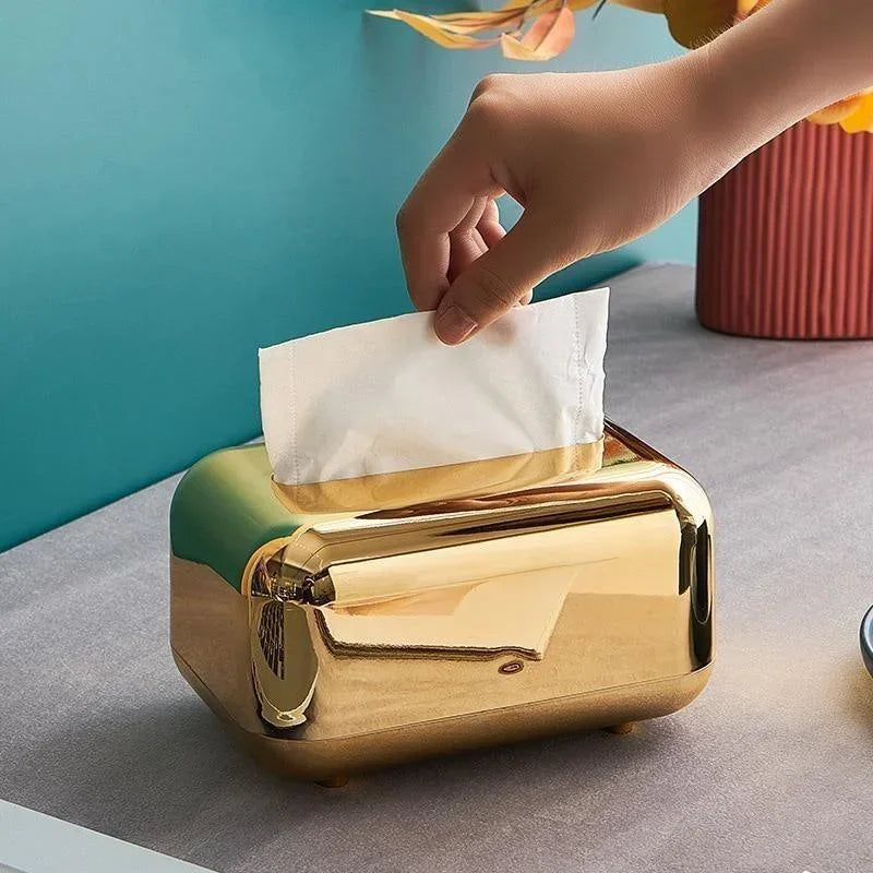 Luxury Golden Tissue Boxes Storage Napkin Holder Paper Case Organizer