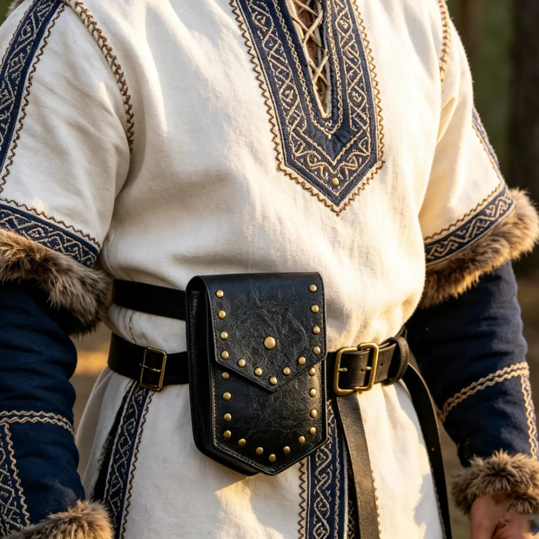 Viking Rivet Leather Waist Pouch Medieval Retro Belt Bag LARP