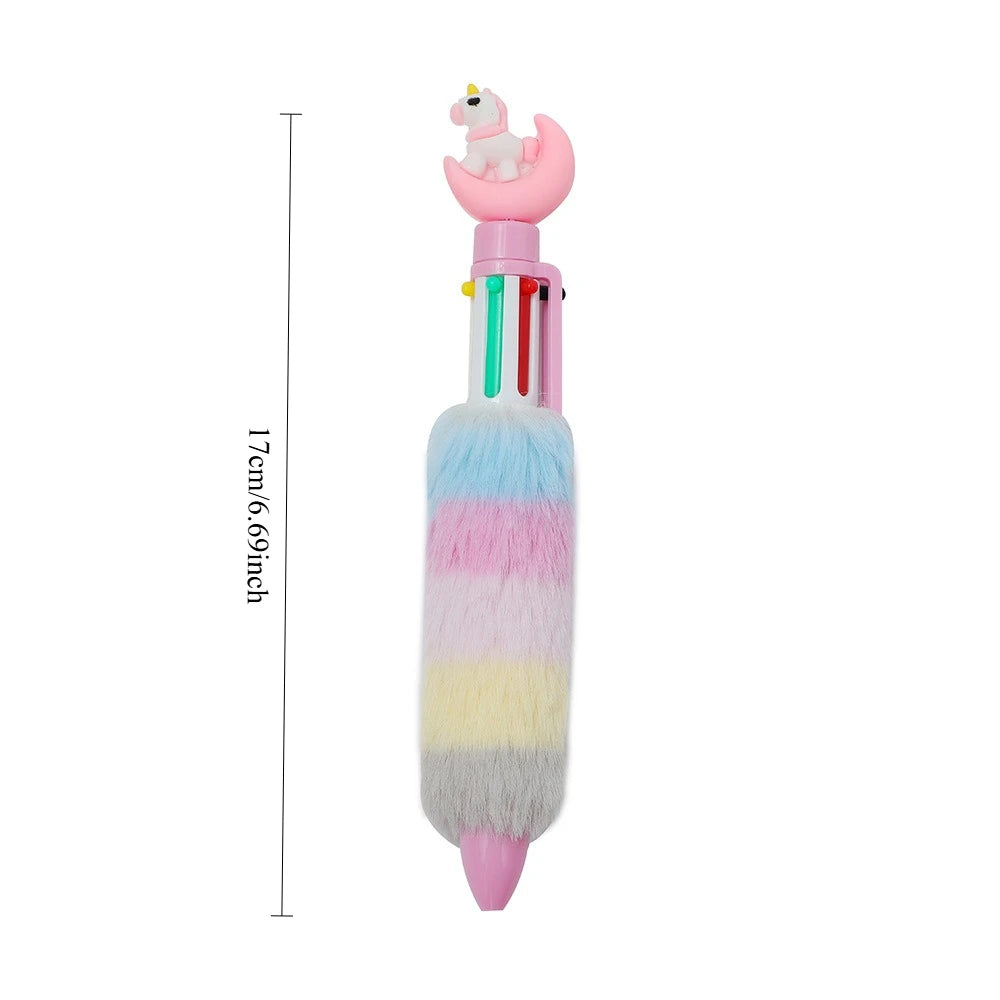 Kids Unicorn Plush Gel Pen Set – 6 Rainbow Colors for Girls