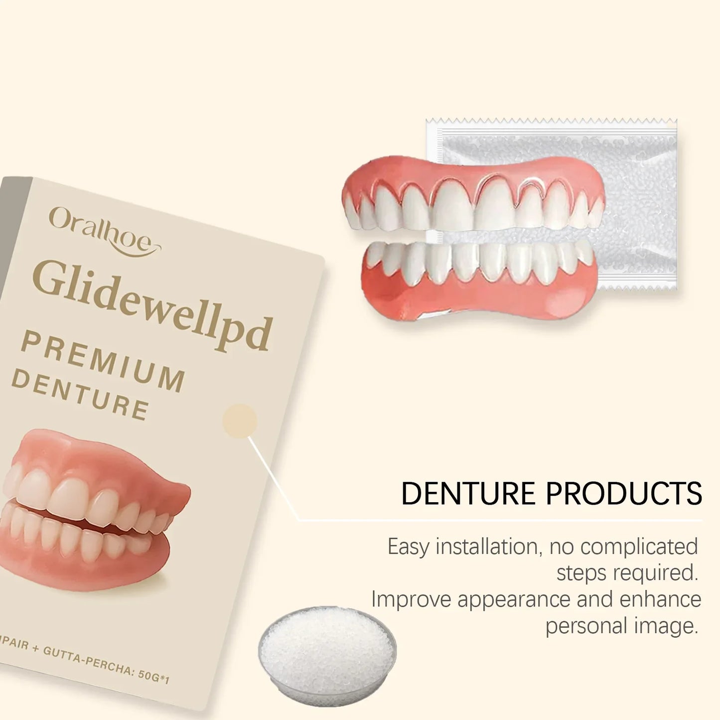 Oralhoe Soft Silicone Temporary Dentures Full Set – Upper & Lower