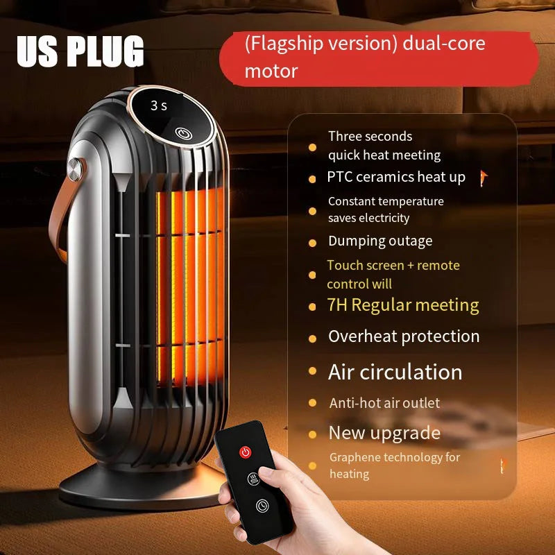 New 2000W Intelligent Desktop Space Heater Powerful PTC Ceramic Fast Heating 4 Heat Settings For Home Office Bedroom Use Peaceful Pleasures Health and Wellness Upgrade-US Plug