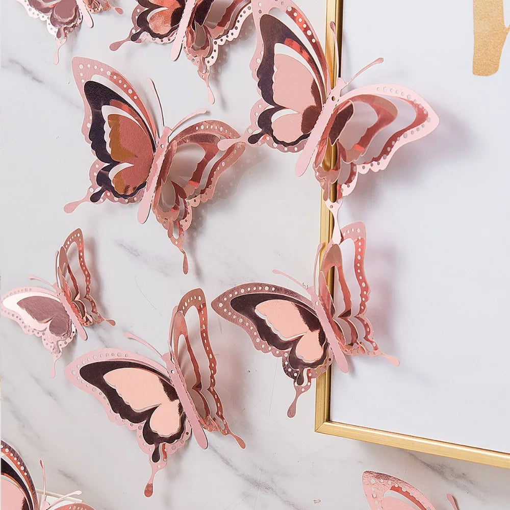 12pcs New 3D Butterfly Wall Stickers Self Adhesive Hollow Butterfly Butterfly Wallpaper DIY Decal Festival Decoration Peaceful Pleasures Health and Wellness