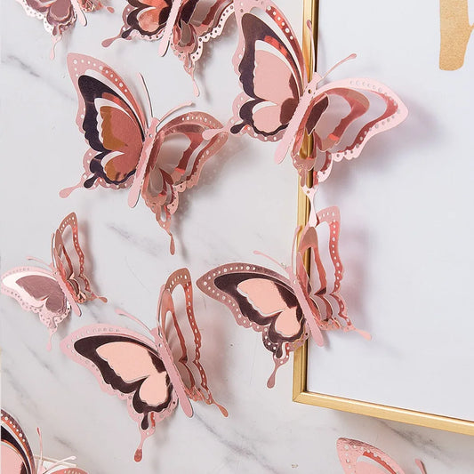 12pcs New 3D Butterfly Wall Stickers Self Adhesive Hollow Butterfly Butterfly Wallpaper DIY Decal Festival Decoration Peaceful Pleasures Health and Wellness