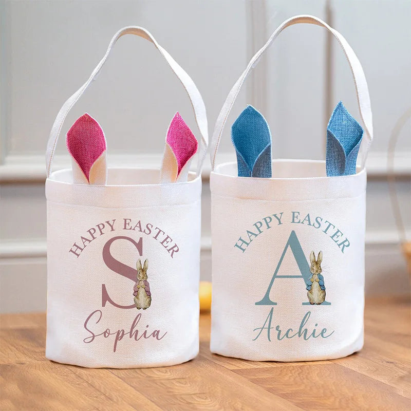 Personalized Easter Bunny Basket | Kids Egg Hunt Bucket Easter Gift Basket Peaceful Pleasures Health and Wellness