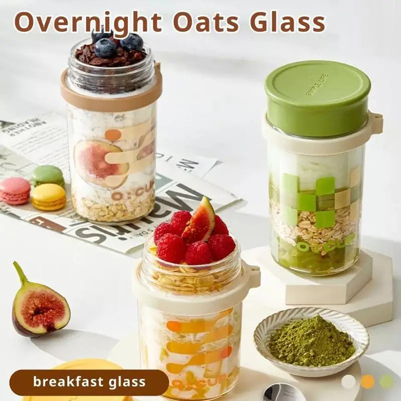 400ml Glass Overnight Oat Cup with Lid & Spoon | Breakfast Jar