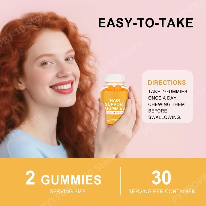 Hair Support Gummies – Biotin, Zinc, Collagen & Vitamin C | 60ct