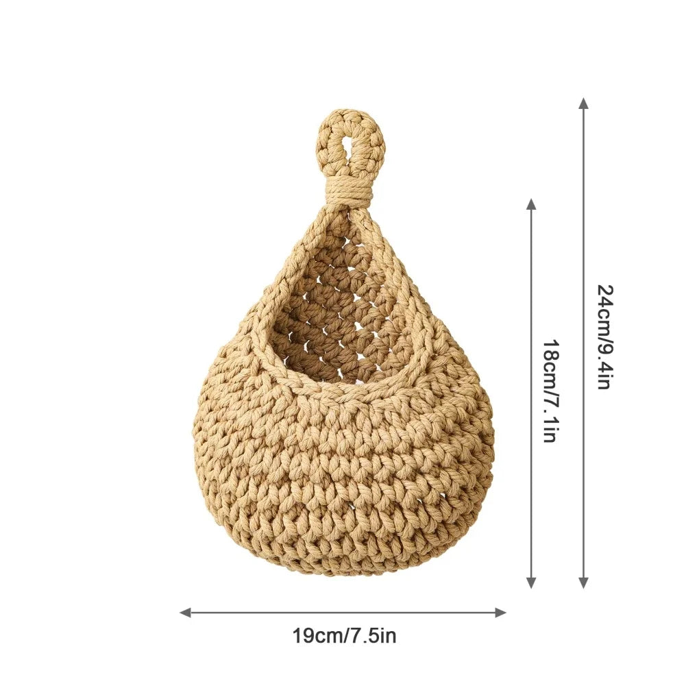 Fruit Vegetable Basket XS-2XL Handwoven Wall Hanging Teardrop Plant Basket Kitchen Table Wall Hanging Storage Basket Container Peaceful Pleasures Health and Wellness M