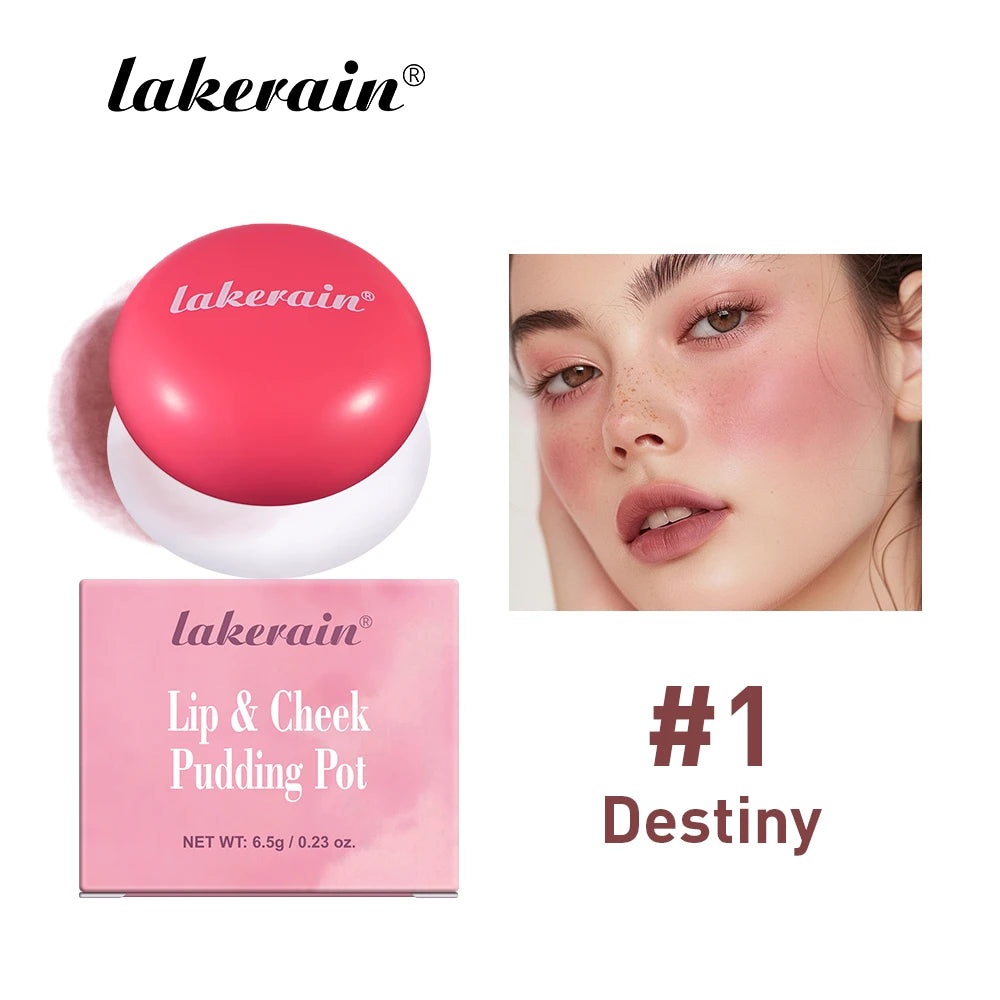 Lakerain Lip & Cheek Pudding Pot Natural Cheek Face Lip 2 IN 1 Waterproof Blusher High Color Rendering Smooth Brightening Peaceful Pleasures Health and Wellness Destiny