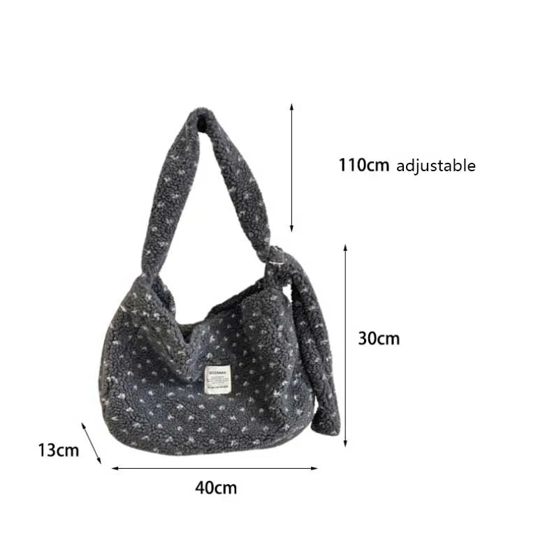 Autumn Winter Plush Heart Crossbody Bag Large Capacity Canvas Shoulder Bag Shopping Tote for Daily Use Versatile Commuting Bag Peaceful Pleasures Health and Wellness
