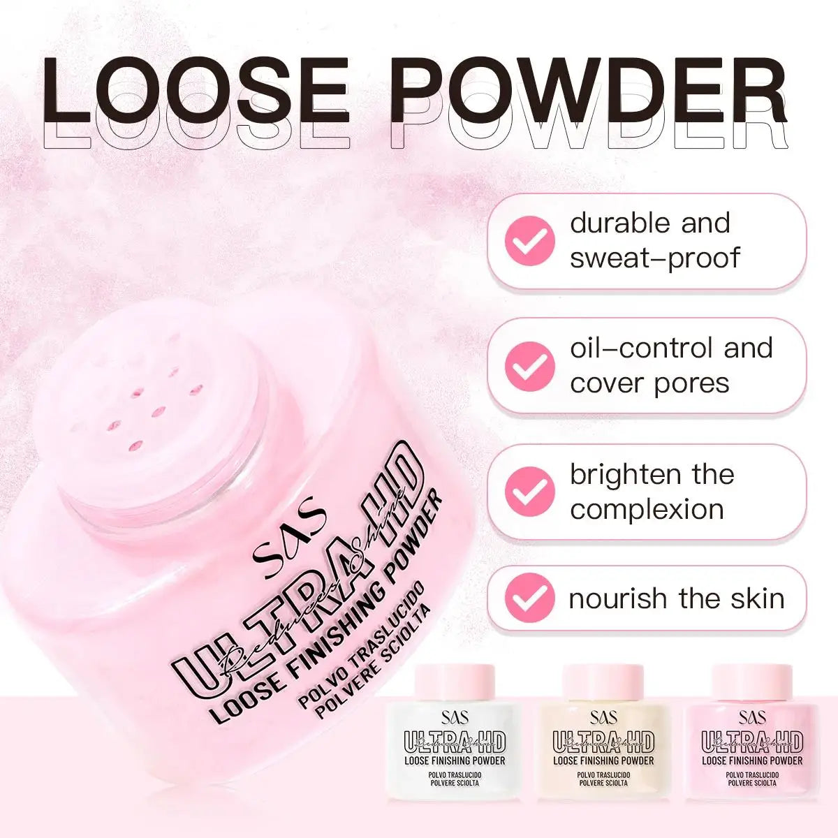 USHAS Matte Loose Setting Powder – Oil-Free, Pore-Blurring