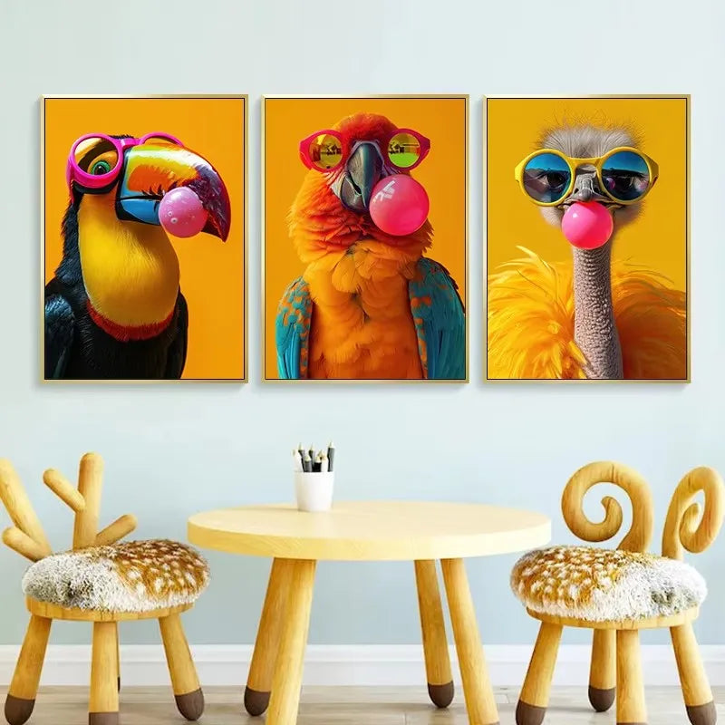 WhimsyWorks Funny Animals Bubble Blowing Chameleon Canvas Poster,Unframed Artistic Wall Decor for Living Room,Bedroom, Art Decor Peaceful Pleasures Health and Wellness