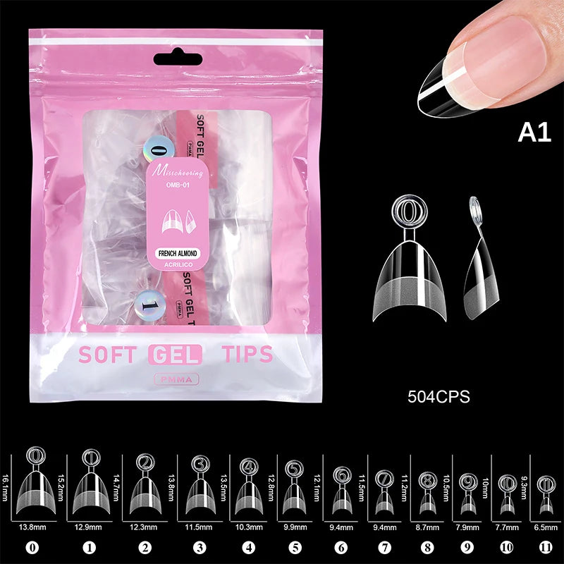 504 Pcs False Nail Tips Semi-Matte Finish Almond French Coffin Stiletto Oval Square Shapes With Front Edge Thickened Fingertips Peaceful Pleasures Health and Wellness A1