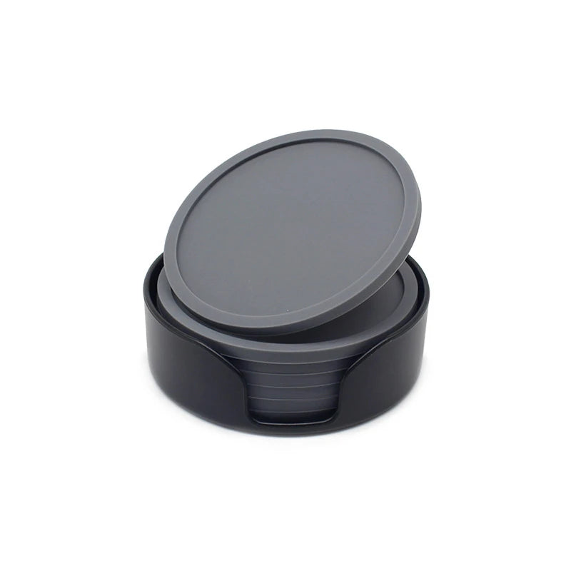 6-Piece Non-Slip Silicone Coaster Set with Holder – Round Cup Mats for Home & Kitchen