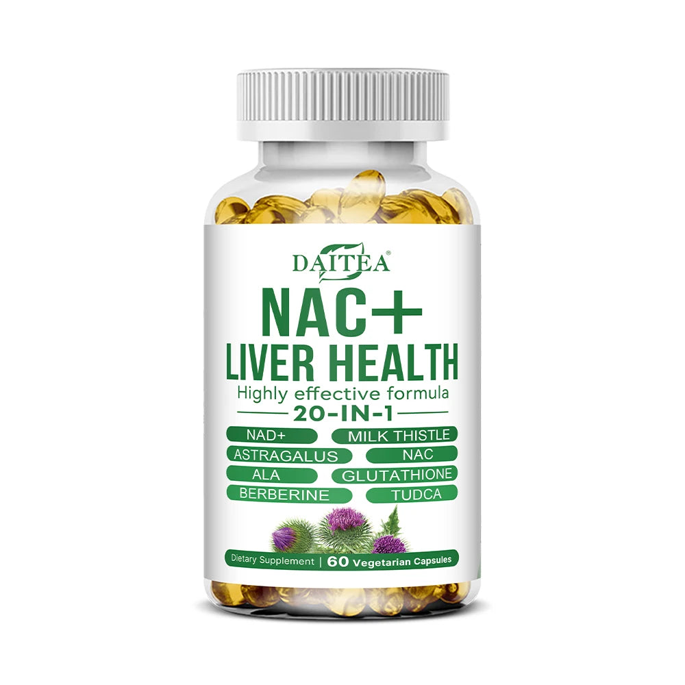 Liver Advanced+, 20-in-1 Complex with Milk Thistle, Dandelion, NAD, NAC, Glutathione, Artichoke, Turmeric, & Astragalus, Non-GMO Peaceful Pleasures Health and Wellness 60 count-1 bottle