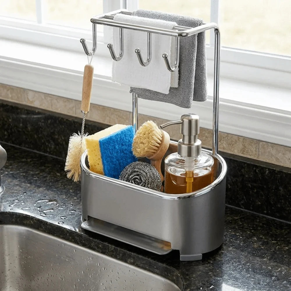 Gunmetal Gray Stainless Steel Kitchen Sink Organizer Rack