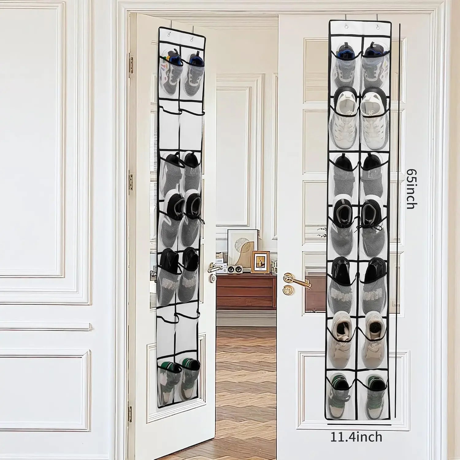 14-Pocket Over Door Shoe Organizer, White Hanging Rack for Closet Storage, 2-Pack Peaceful Pleasures Health and Wellness