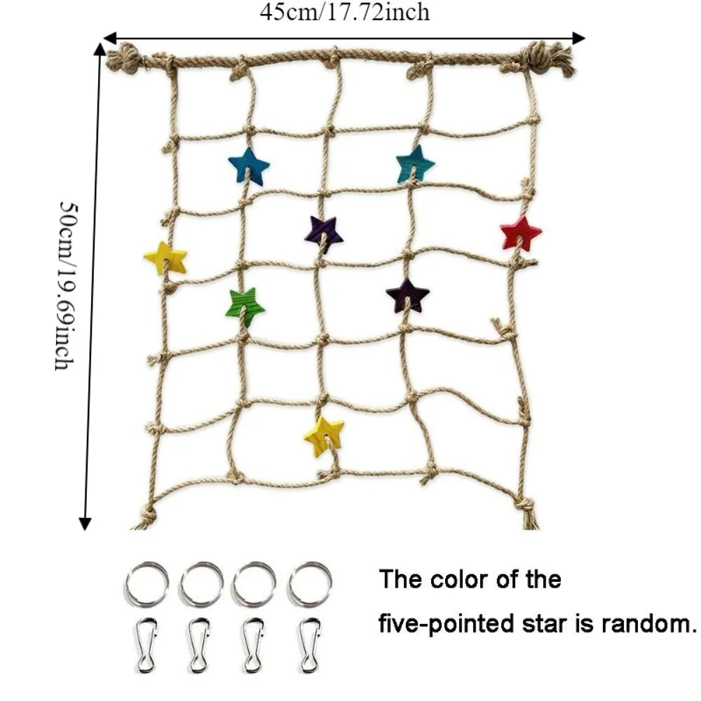 Colorful Parrot Climbing Net Bird Swing Rope Toy with Hook