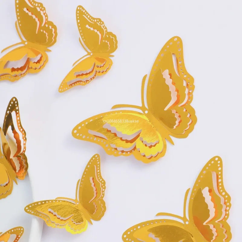 12pcs 3D Hollow Layered Butterfly Wall Sticker Gold Decorative Butterfly Home Decor Fridge DIY Party Wedding Sticker 3D Stickers Peaceful Pleasures Health and Wellness